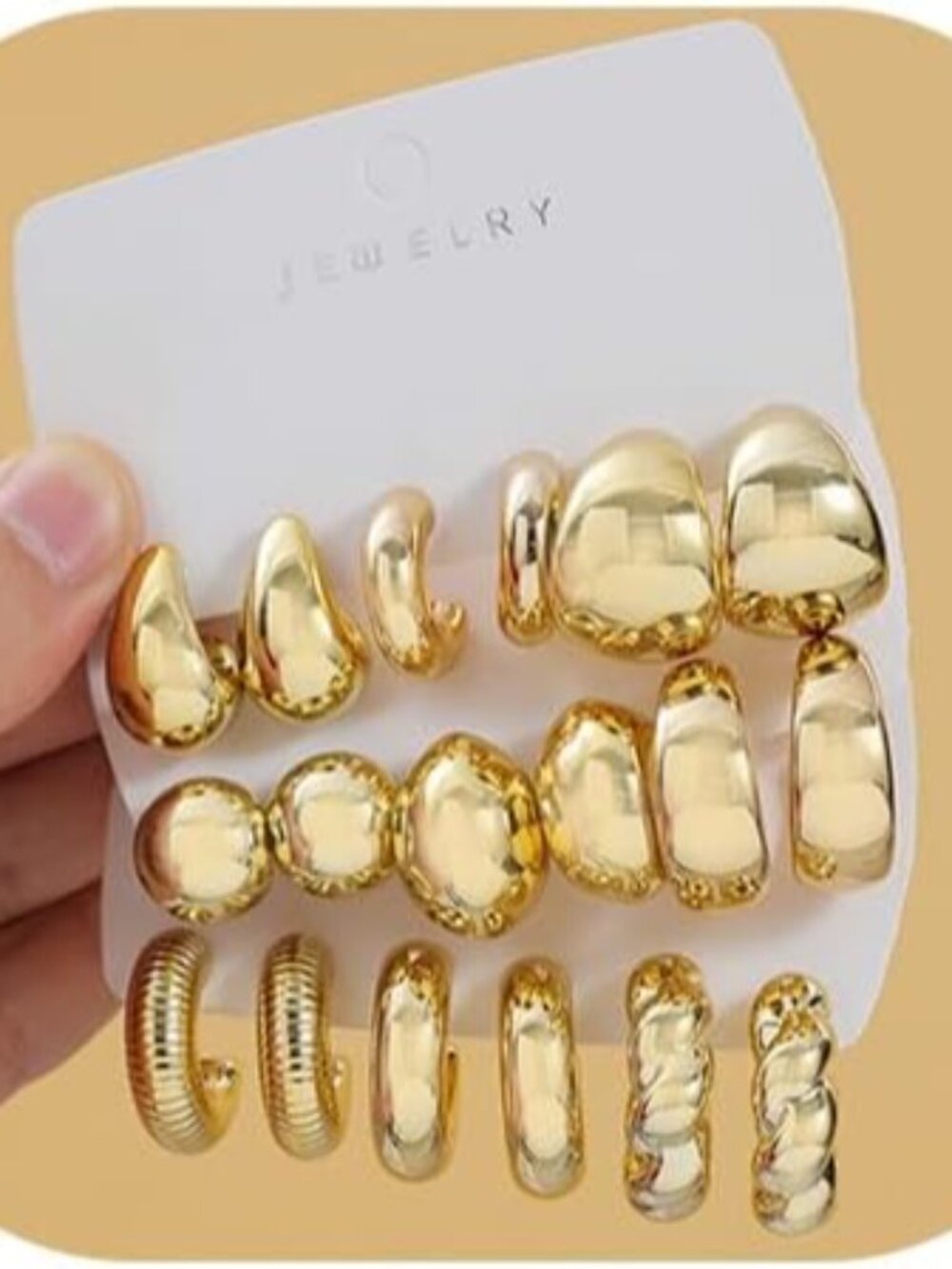 9 Pairs Chunky Gold Earrings Set for Women Trendy Lightweight Gold Plated Hoop E